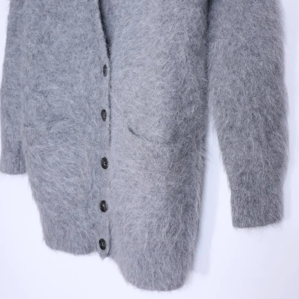J. CREW Relaxed V Neck Cardigan Sweater Ash Gray Brushed Yarn Women's 2XS